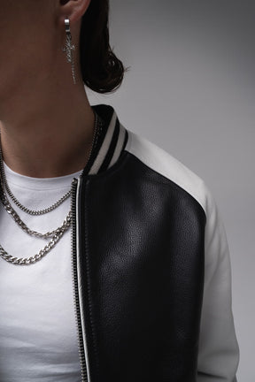 Eros - Leather Varsity Jacket - Black & White