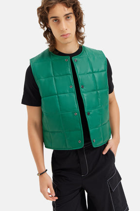 Vito - Quilted Leather Vest - Emerald Green
