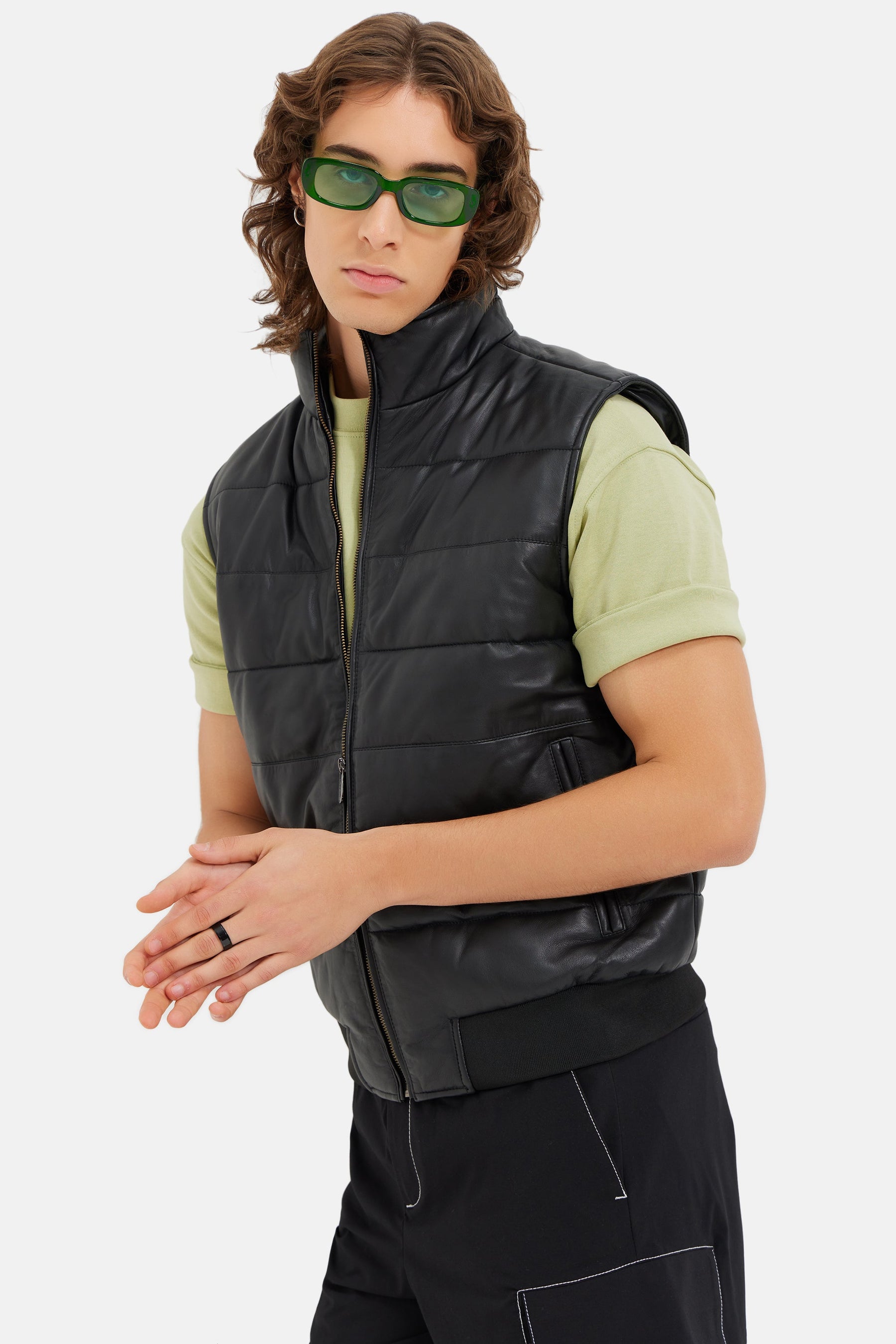 Zed - Quilted Leather Vest - Black