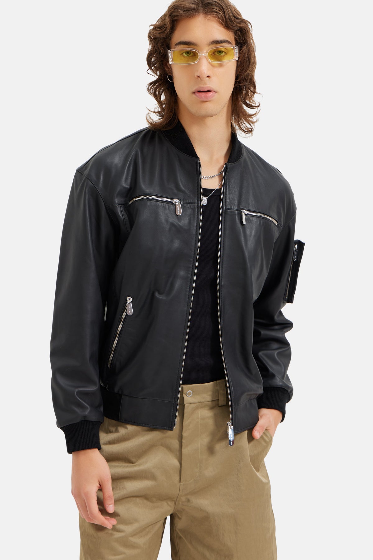 Maxson - Leather Bomber Jacket - Black